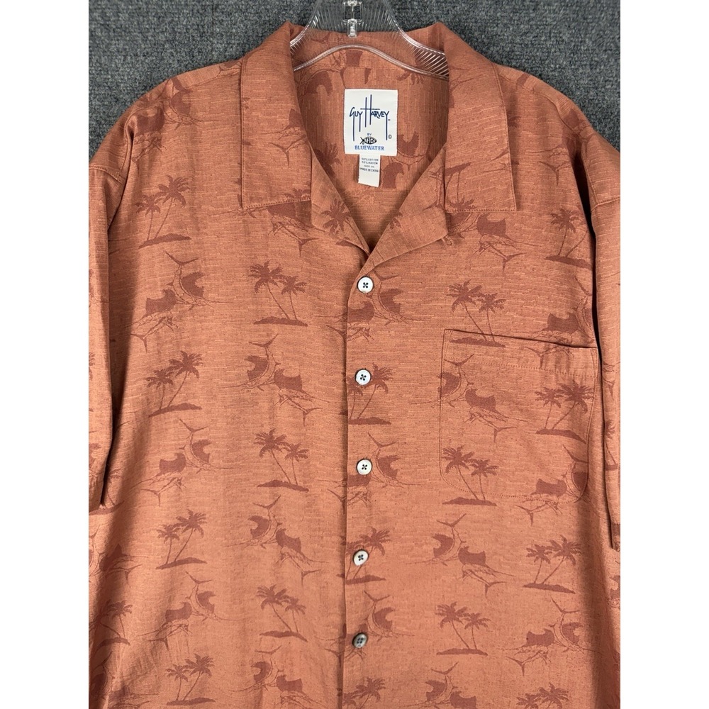 Guy Harvey By AFTCO Bluewater Loop Collar Shirt AOP Fishing Hawaiian XL